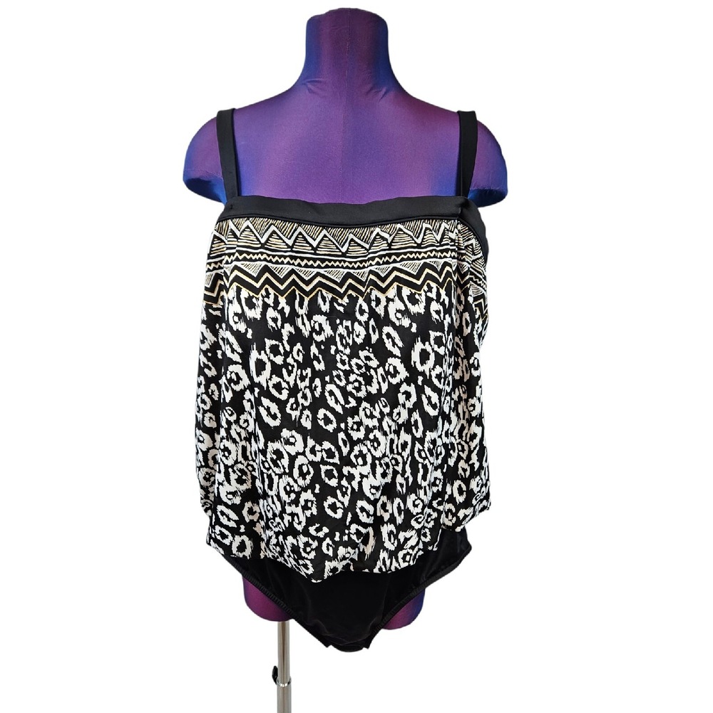NWOT Maxine of Hollywood Faux Tankini One Piece Swimsuit Women's 24W Plus F62